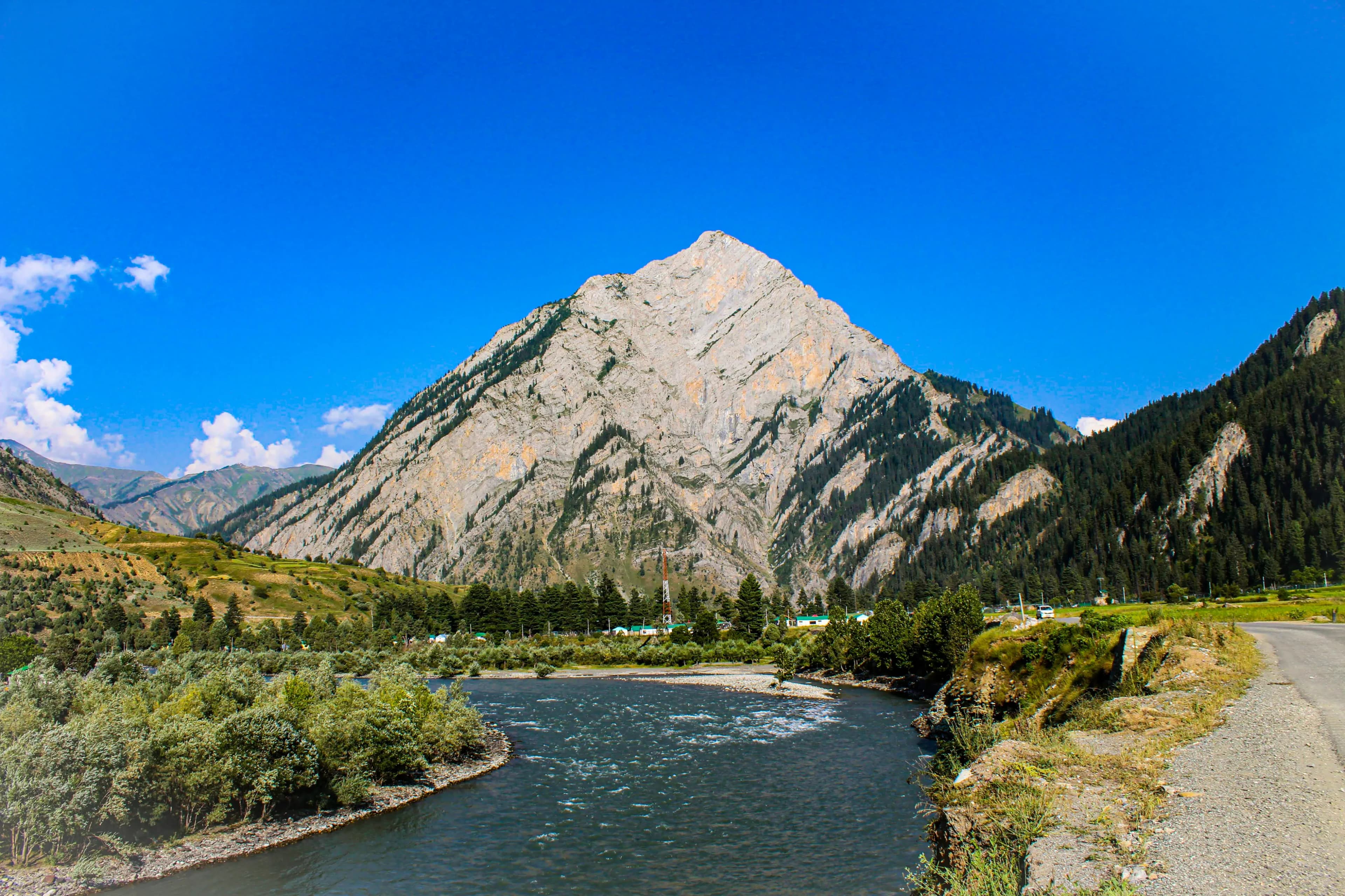 The Kishanganga River flowing below Habba Khatoon peak in Gurez Valley